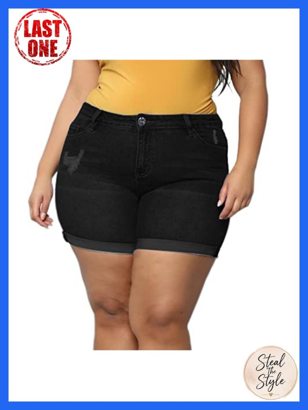 Plus Size High Waisted Ripped Denim Shorts Stretchy Folded Hem Jean Shorts